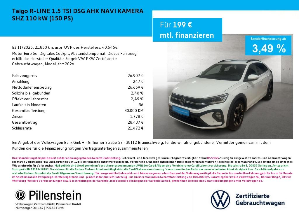 Taigo R-LINE 1.5 TSI DSG AHK NAVI KAMERA SHZ