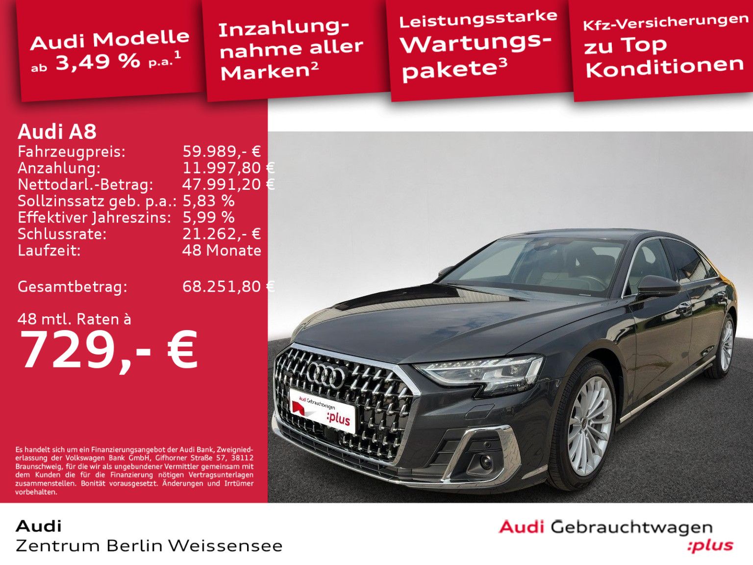 Audi A8 Lang 50 TDI TIP-TRO*QUA*MATRIX*RFK*LUFT*ACC* imagem 2