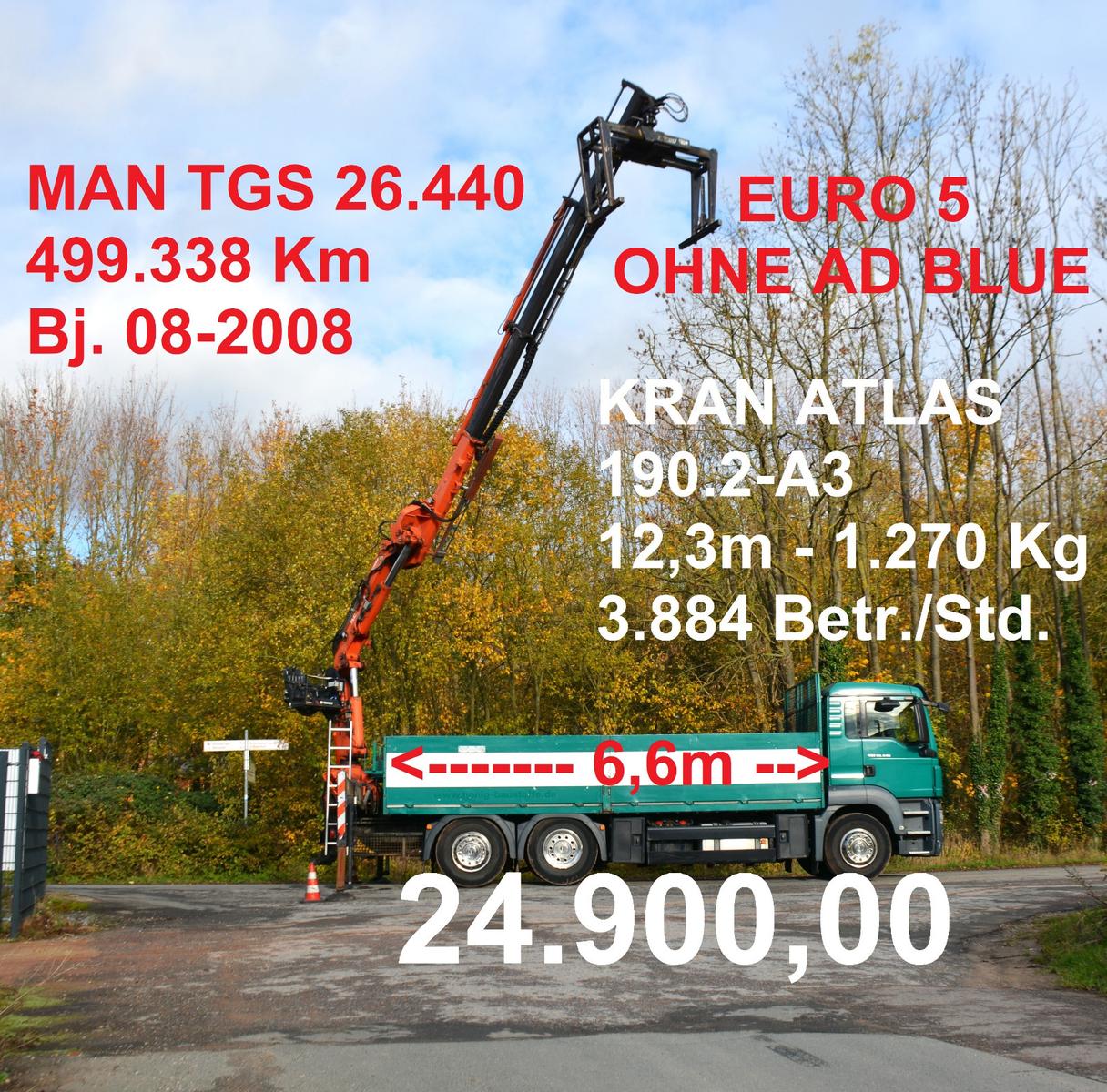 MAN TGS 26.440 EUR4 KRAN ATLAS 190.2 BAUSTOFF