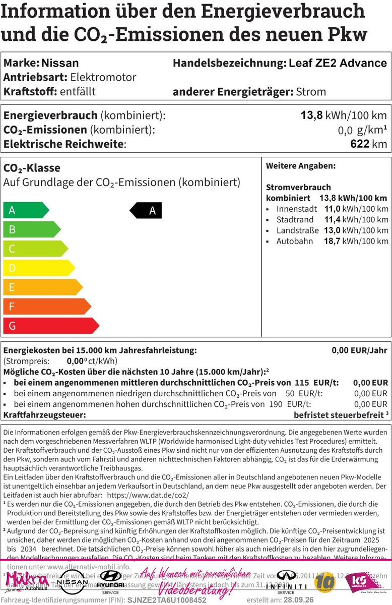 Nissan Leaf ZE2 Advance 75kWh 217PS AT