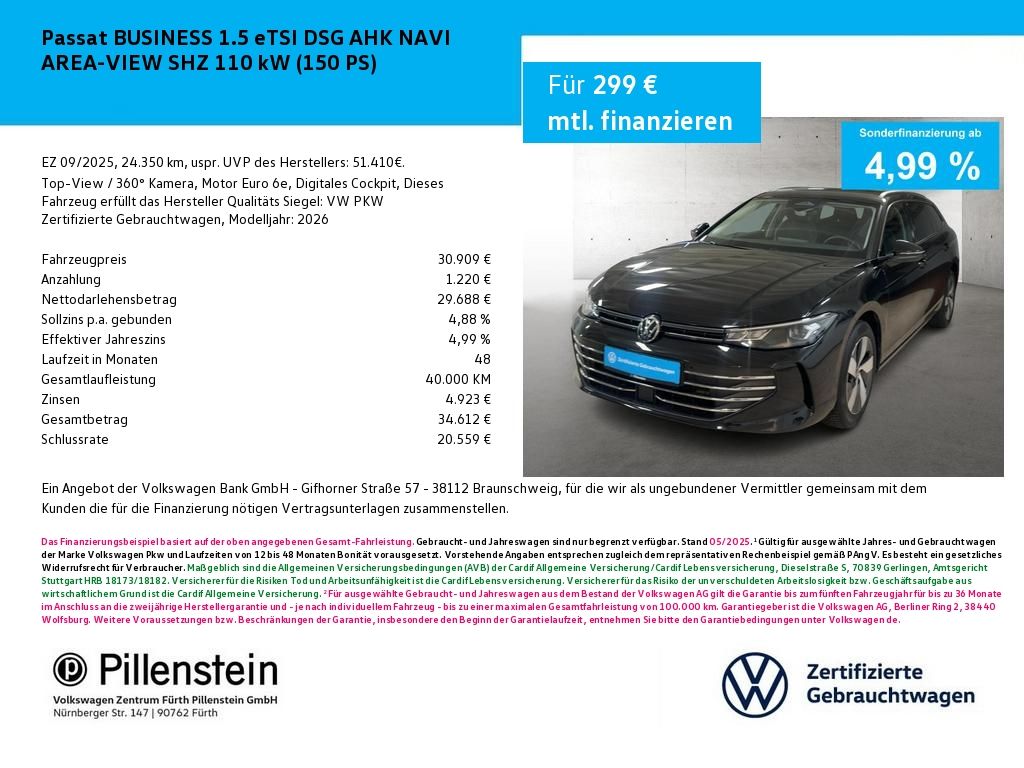 Passat BUSINESS 1.5 eTSI DSG AHK NAVI AREA-VIEW