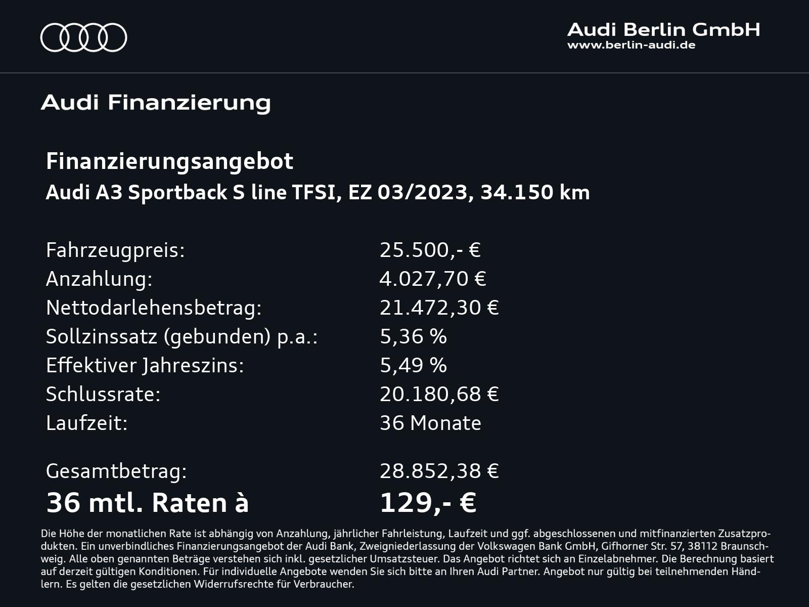Audi A3 Sportback S line 35 TFSI 6-G. MATRIX NAVI RFK