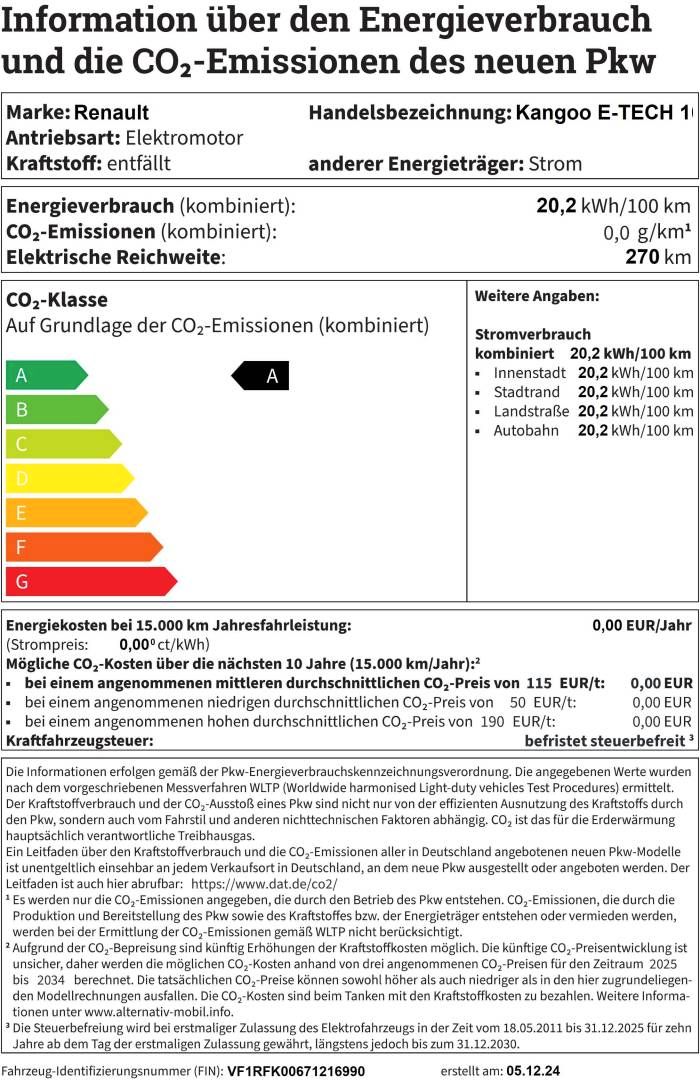 Fahrzeugabbildung Renault KANGOO E-TECH 100% el. Paket Techno EV45 AC22