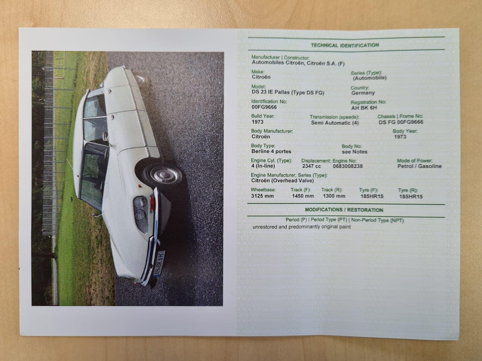 Citroën DS 23 i.e Pallas Klima Aut. FIVA Card Unikat 1