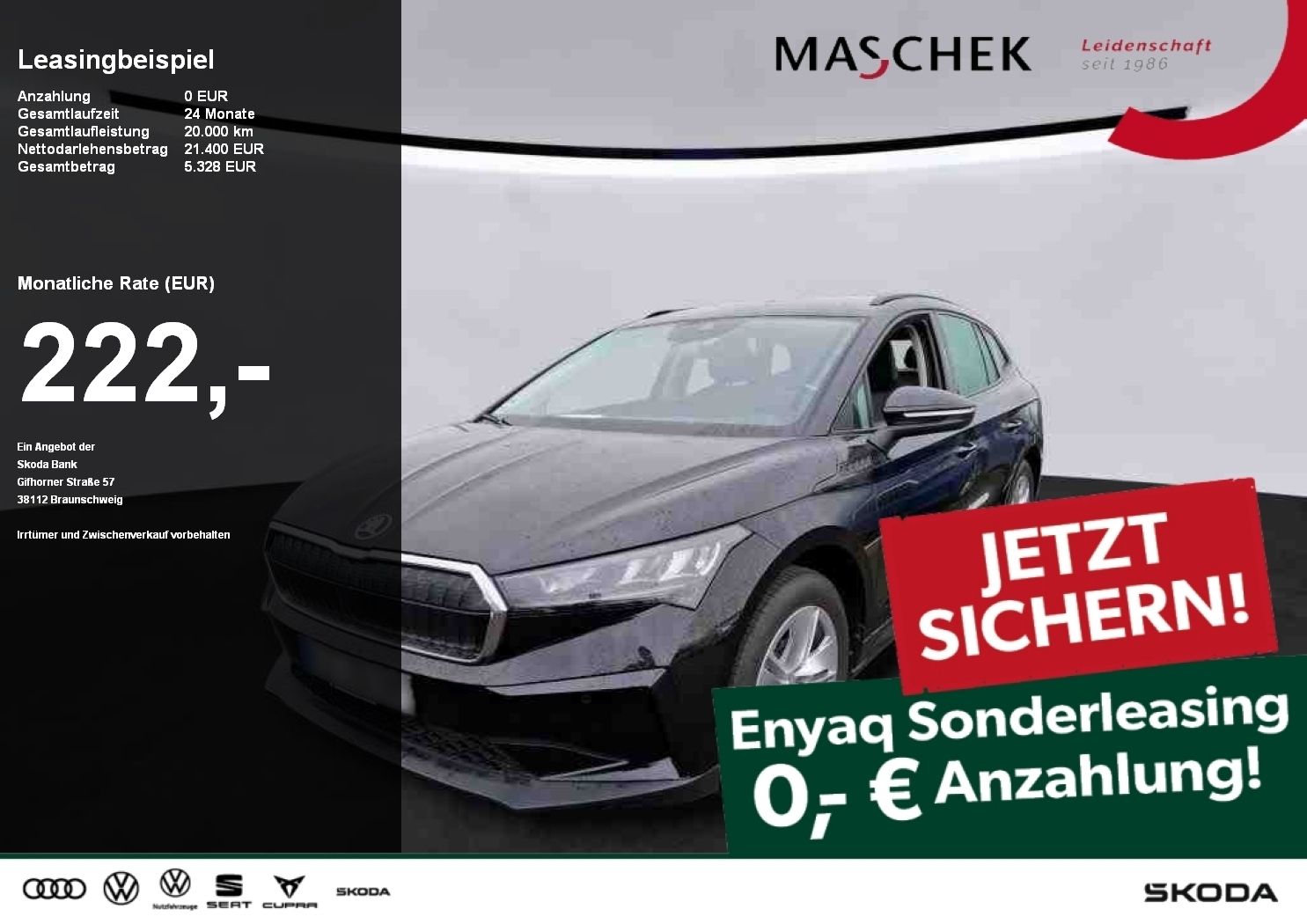 Skoda Enyaq 50 Sonderleasing ohne Anzahlung! AUT LED