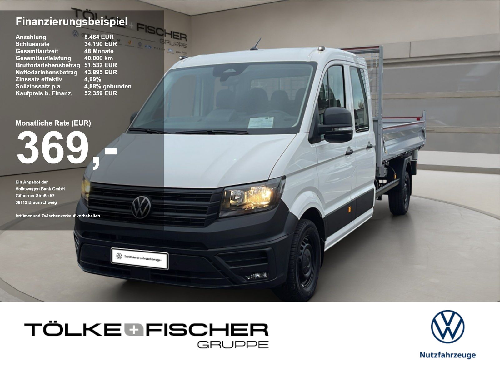 Volkswagen Crafter 35 DOKA 3.Seiten-Kipper 120 kW 6 Gang