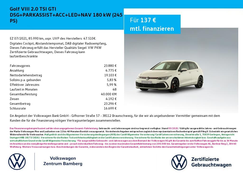 Volkswagen Golf VIII 2.0 TSI GTI DSG+PARKASSIST+ACC+LED+NAV