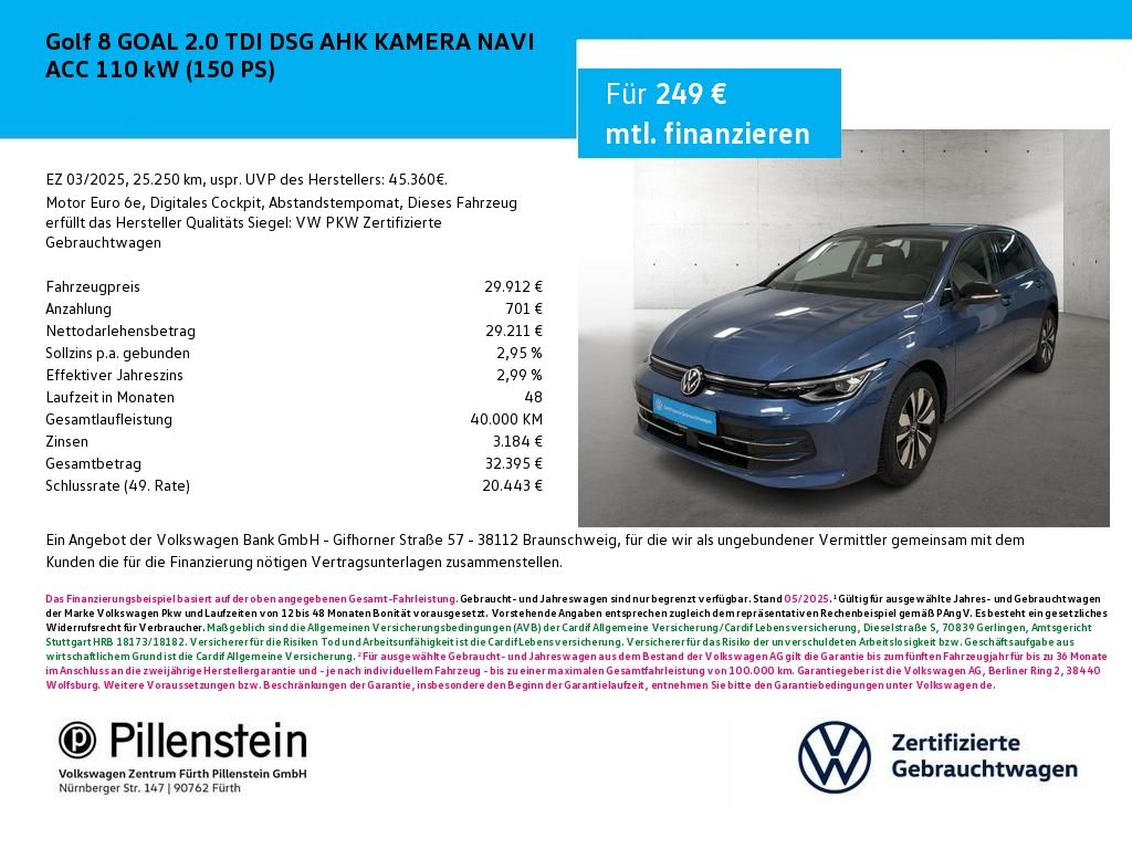 Volkswagen Golf 8 GOAL 2.0 TDI DSG AHK KAMERA NAVI ACC