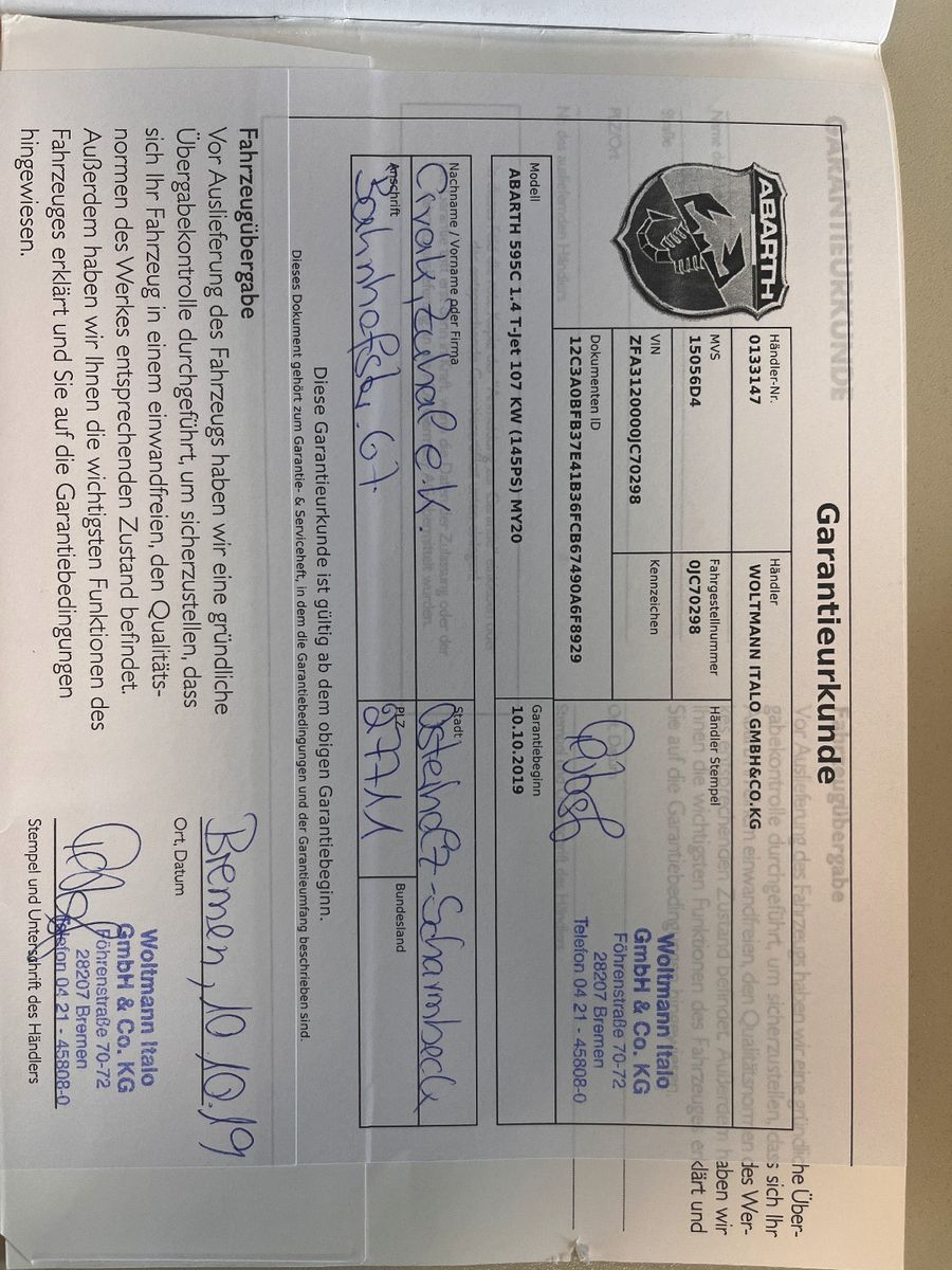 Fahrzeugabbildung Abarth 500 Cabrio 595 "70th Anniversary" 1.4 Turbo