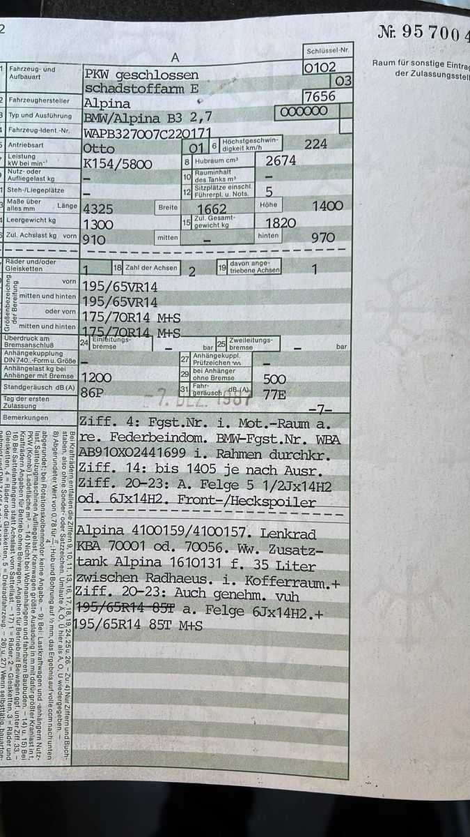 Fahrzeugabbildung ALPINA B3 E30 2.7 ix 210 PS Nr 171