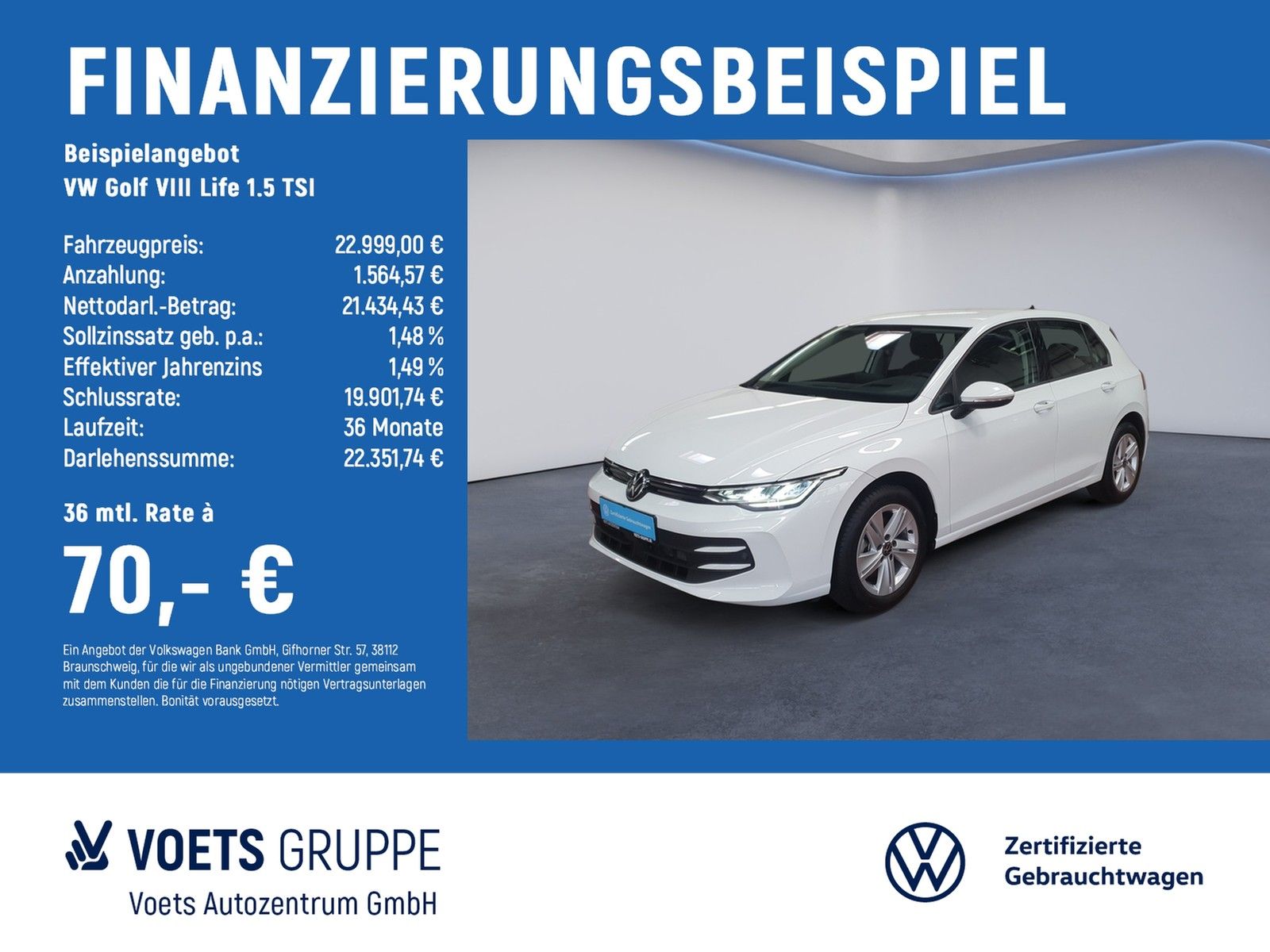 Volkswagen Golf VIII Life  1.5 TSI RearView+LED+SHZ+PDC