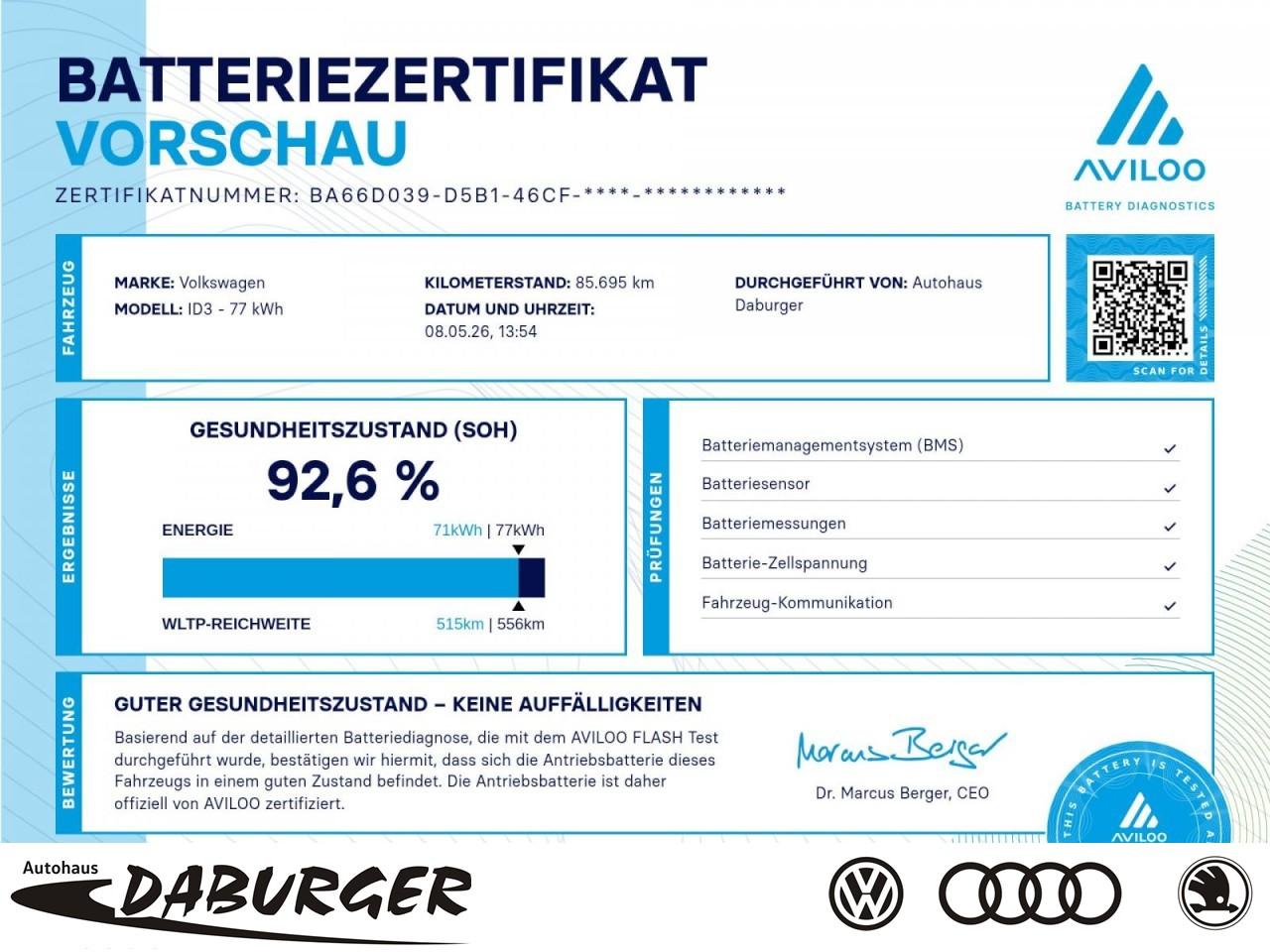 Volkswagen ID.3 Pro S 82kW 5-Sitze+MATRIX+SITZHEIZUNG+92,6%