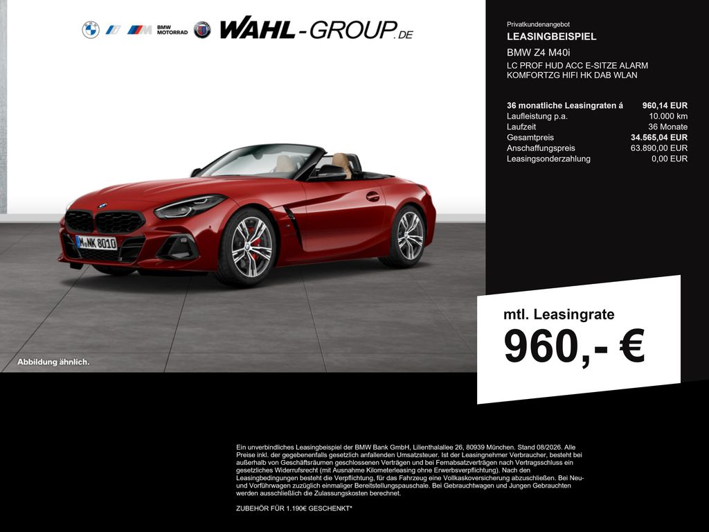 BMW Z4 M40i LC PROF HUD ACC E-SITZE ALARM KOMFORTZG