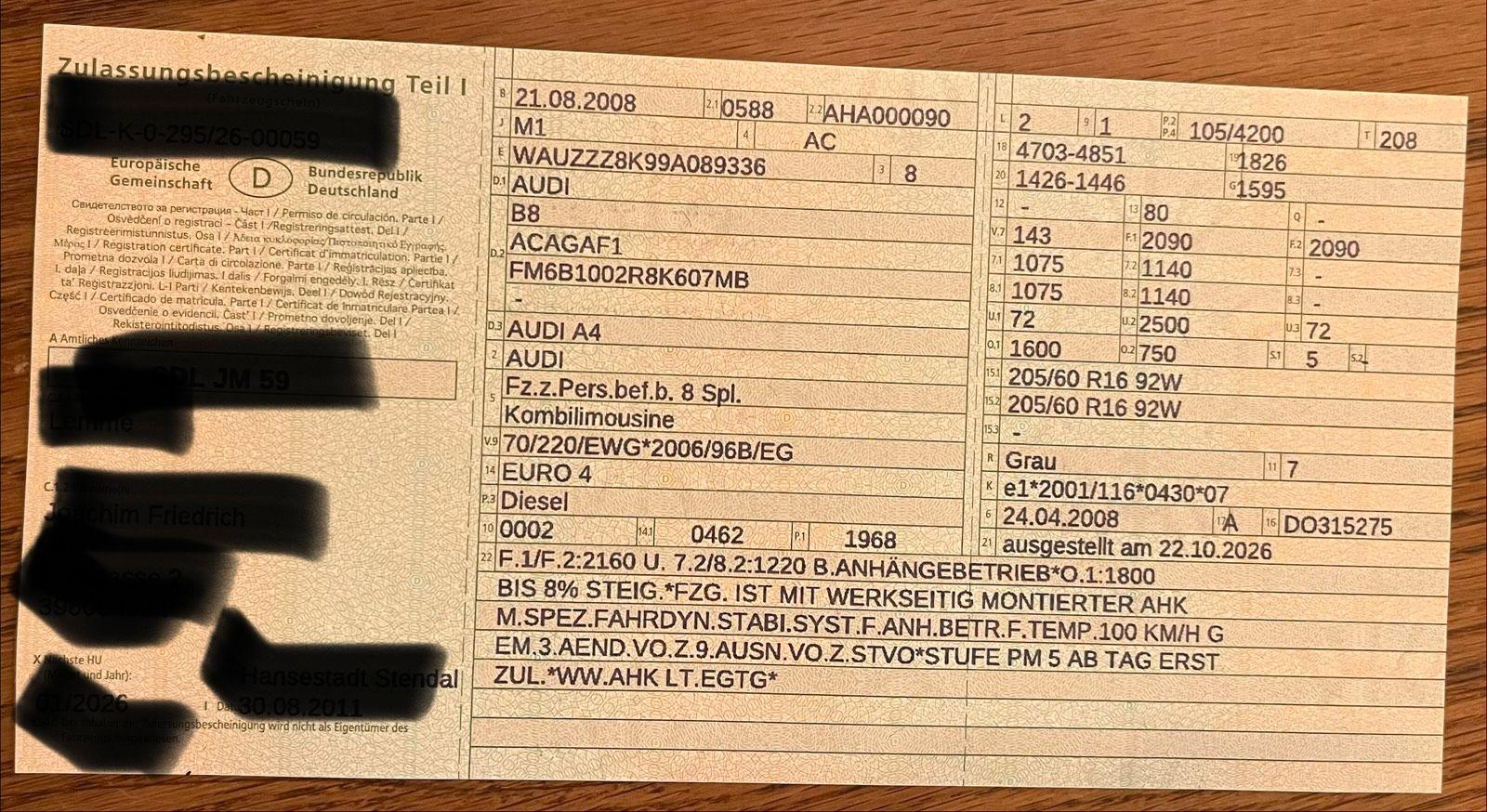 Audi A4 2008 — engine 143 HP (105kW)