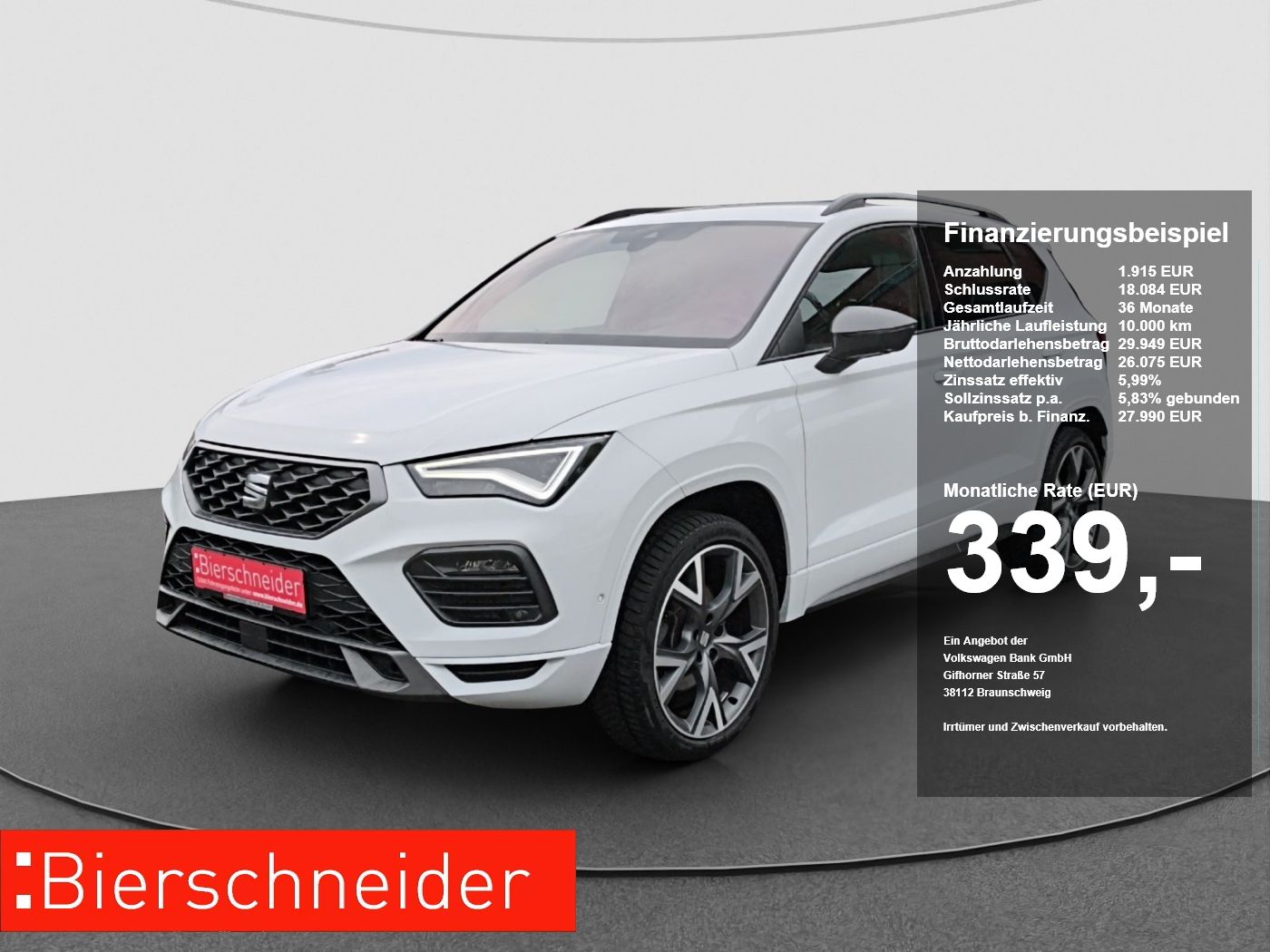 Seat Ateca 2.0 TSI DSG FR 4Drive 5-J-G NAVI RFK ACC B