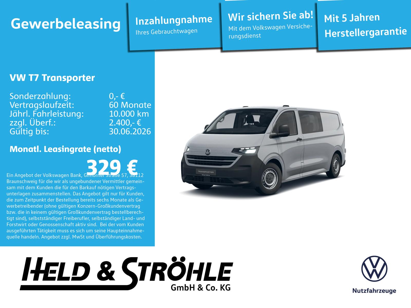 Volkswagen T7 Transporter Kastenwagen Plus LR 110 kW Autom.