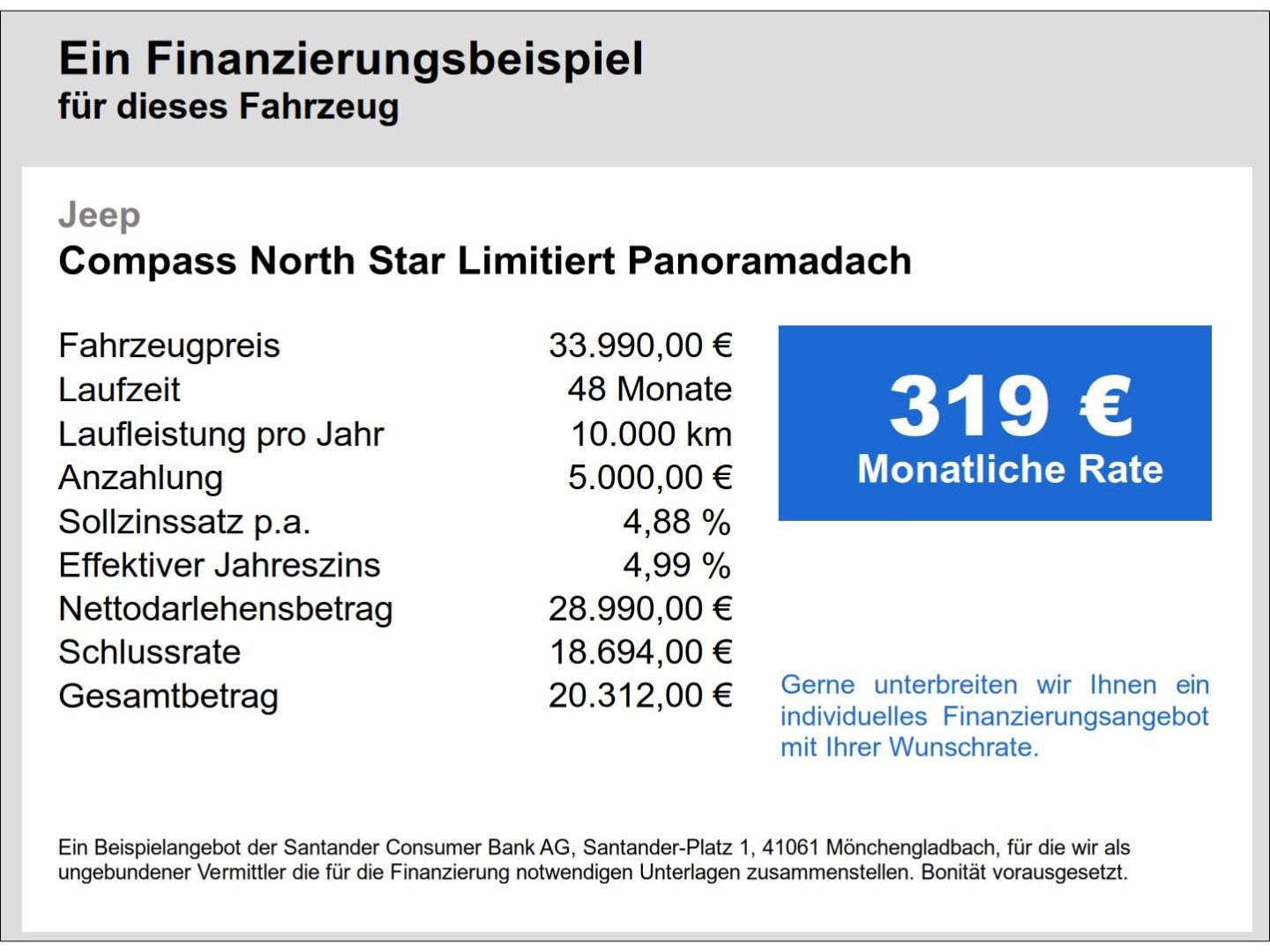 Fahrzeugabbildung Jeep Compass North Star Limitiert Panoramadach