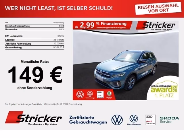 Volkswagen T-Roc R-Line 1.0TSI 149,-ohne Anzahlung ACC App-