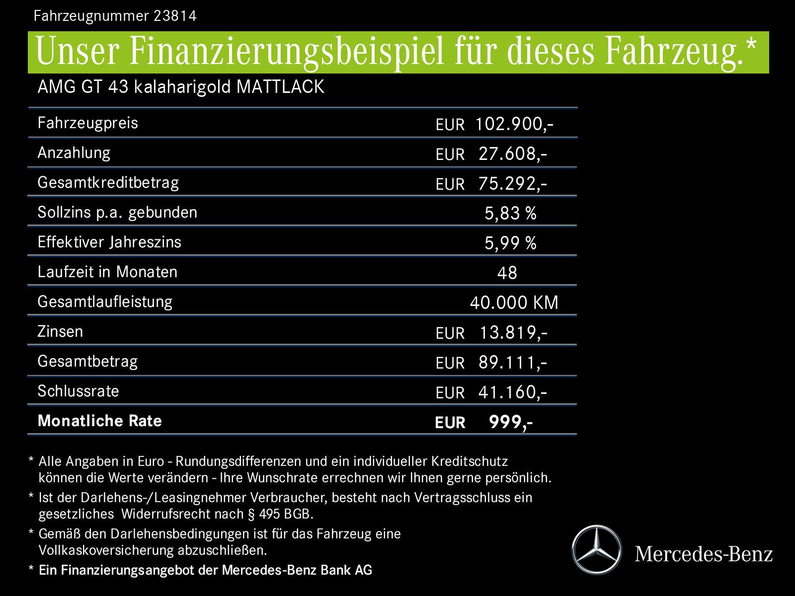 Mercedes-Benz AMG GT 43 kalaharigold MATTLACK Performance Sitz