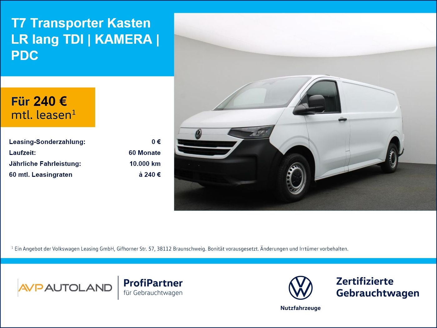 Volkswagen T7 Transporter Kasten LR lang TDI | KAMERA | PDC