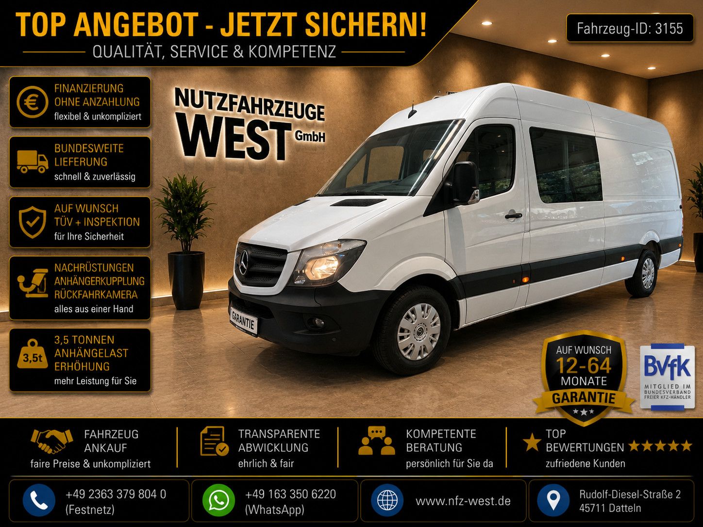 MERCEDES-BENZ Sprinter 316 CDI Maxi Mixto*6-Sitze*AHK=3.500Kg*