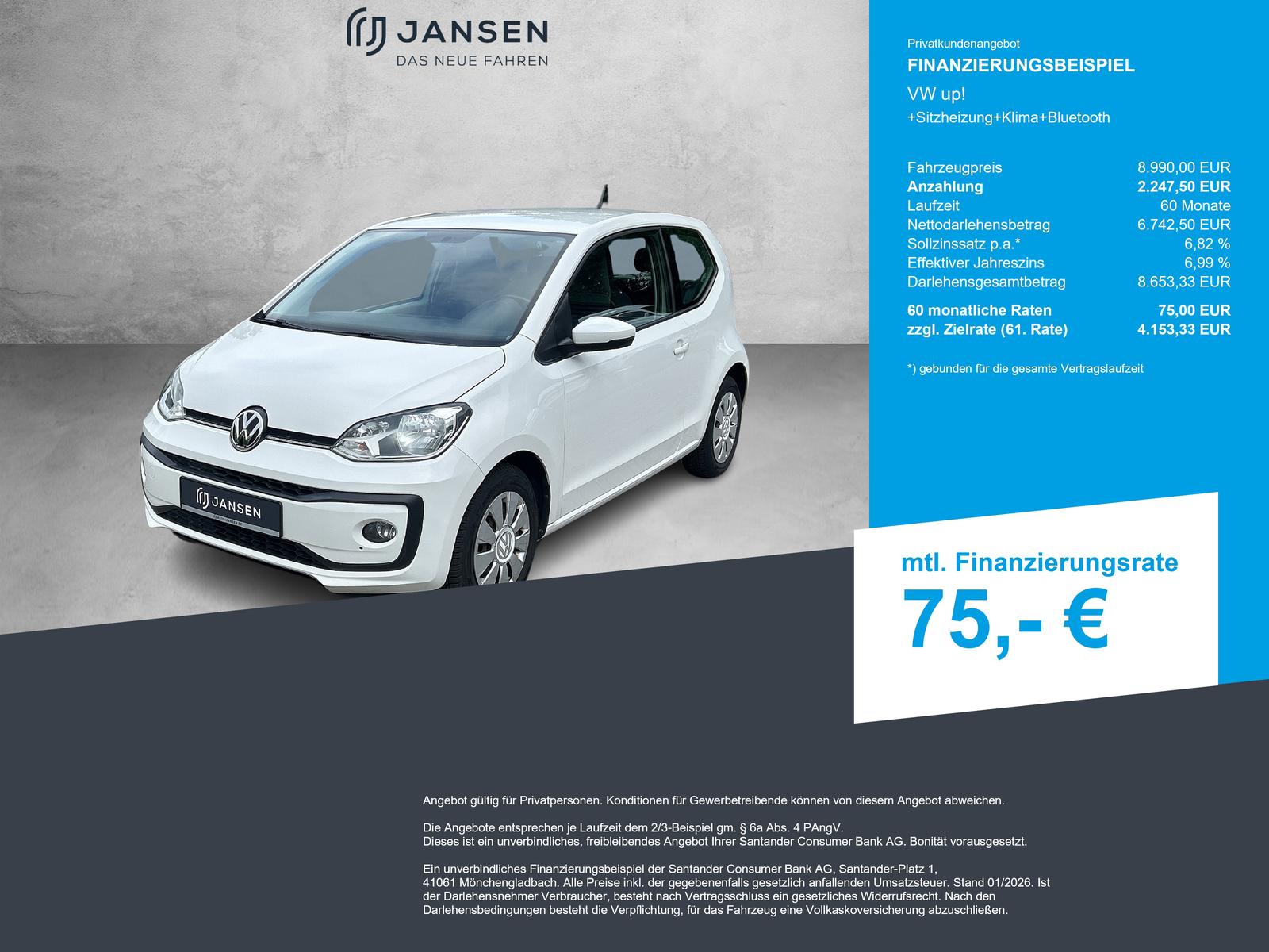 Volkswagen up! +Sitzheizung+Klima+Bluetooth