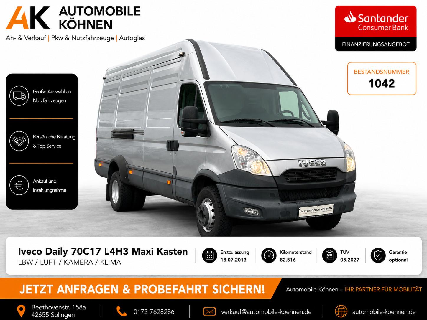 Iveco Daily 70C17 72C17 L4H3 Maxi 1 HAND / LBW /
