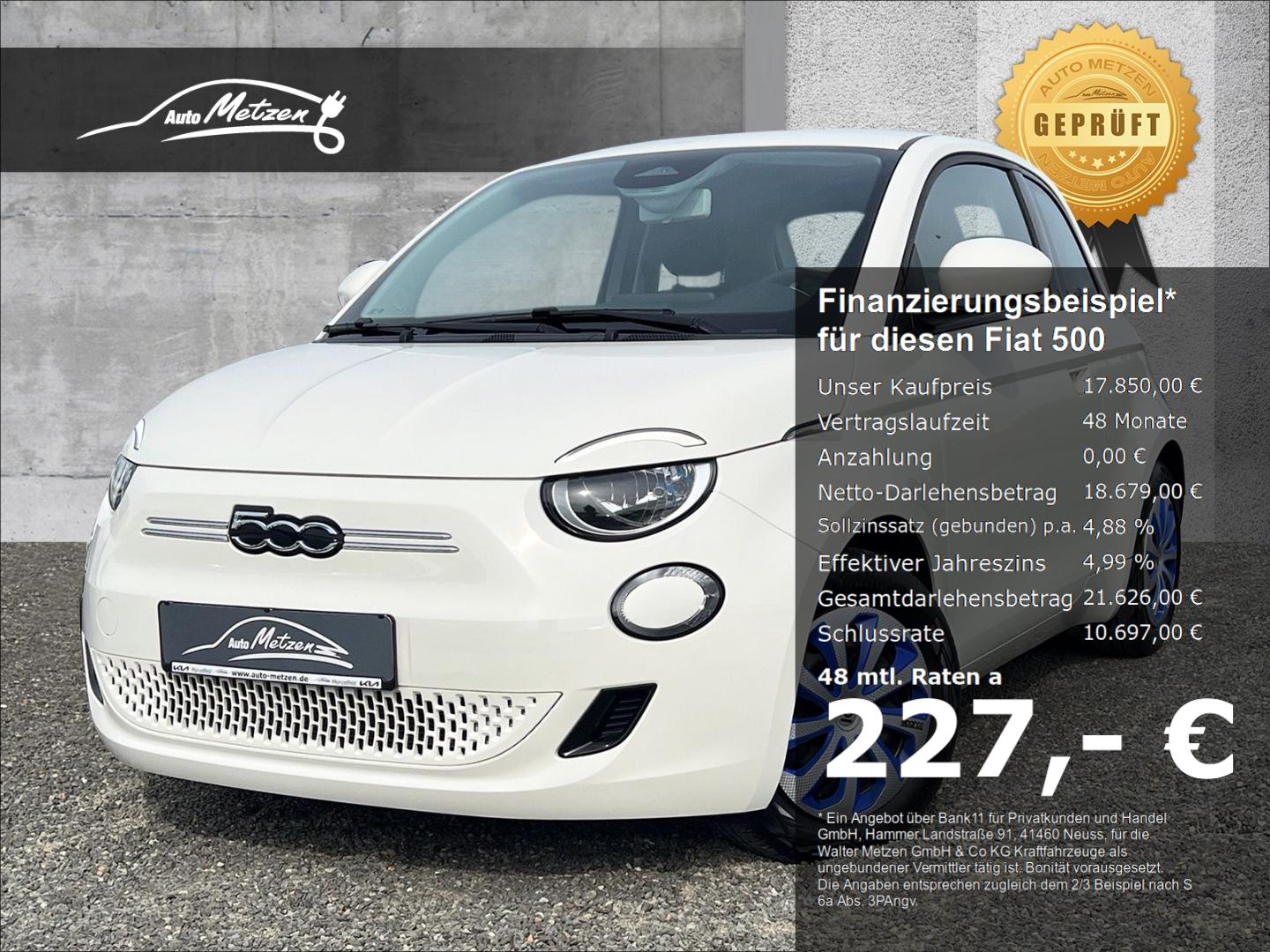 Fiat 500 e SOH 94,1% AVILOO ZERTIFIKAT Navi Apple Car