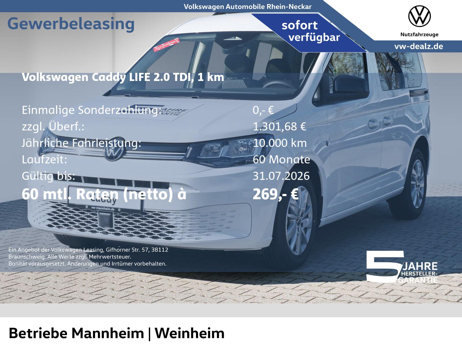 Volkswagen Caddy Life 5-Sitzer 2.0 TDI DSG Klima AHK DAB