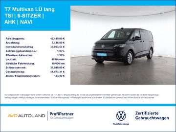 Volkswagen T7 Multivan LÜ lang TSI | 6-SITZER | AHK | NAVI