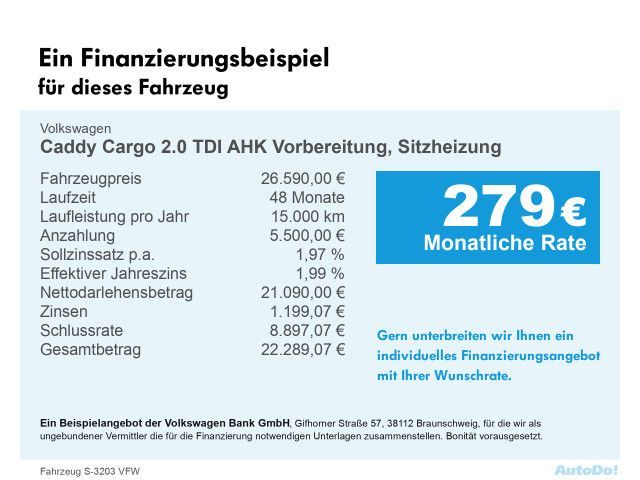 Volkswagen Caddy Cargo 2.0 TDI AHK Vorbereitung Klima