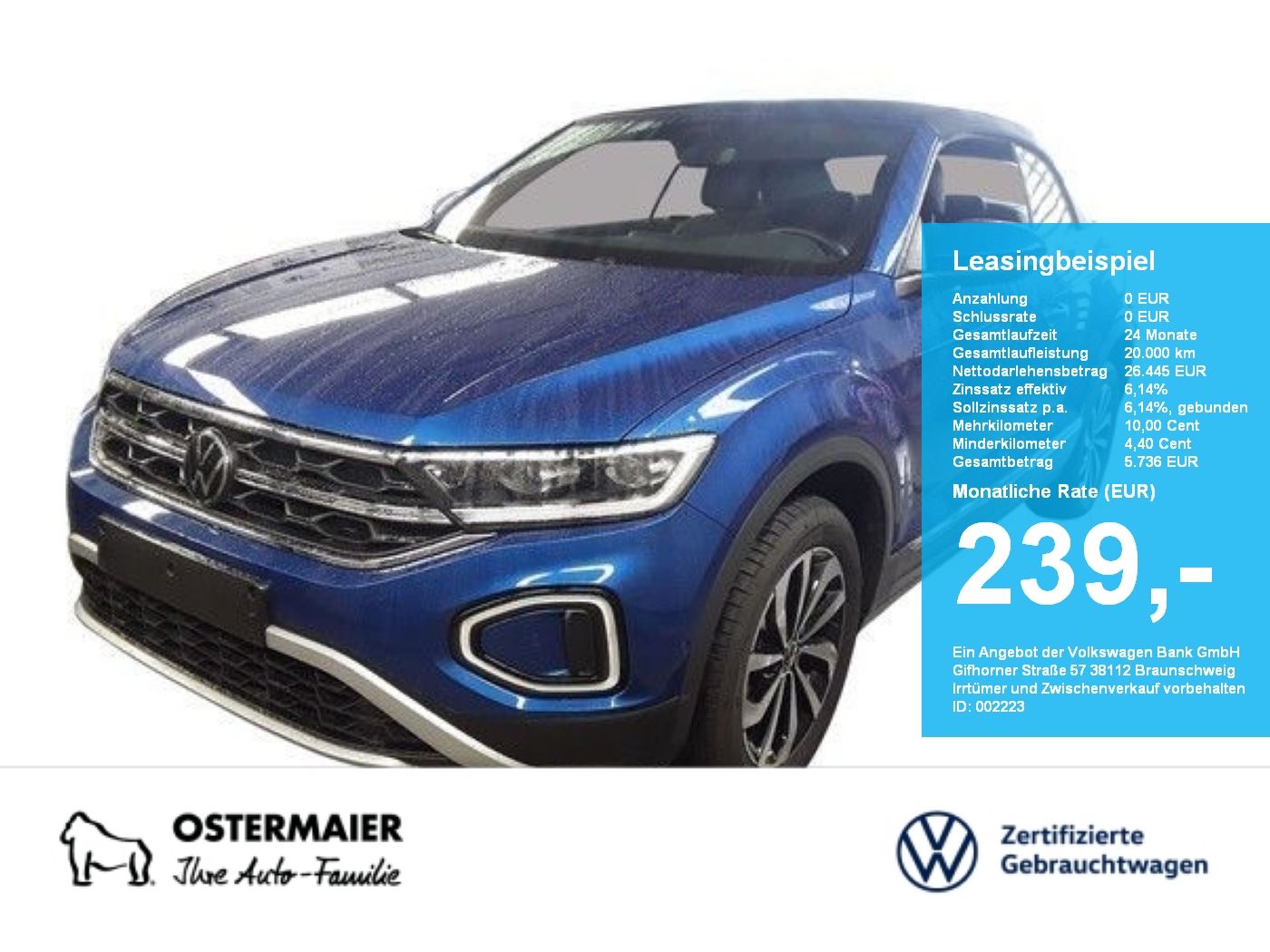Volkswagen T-Roc Cabriolet STYLE 1.0TSI 116PS ACC.5J-G.AHK.
