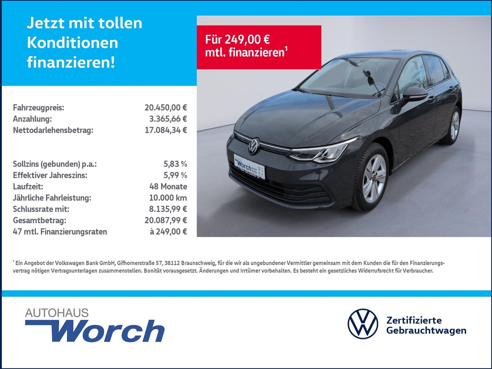 Volkswagen Golf VIII 1.0 eTSI DSG Life LED+ACC+APP+NAVI