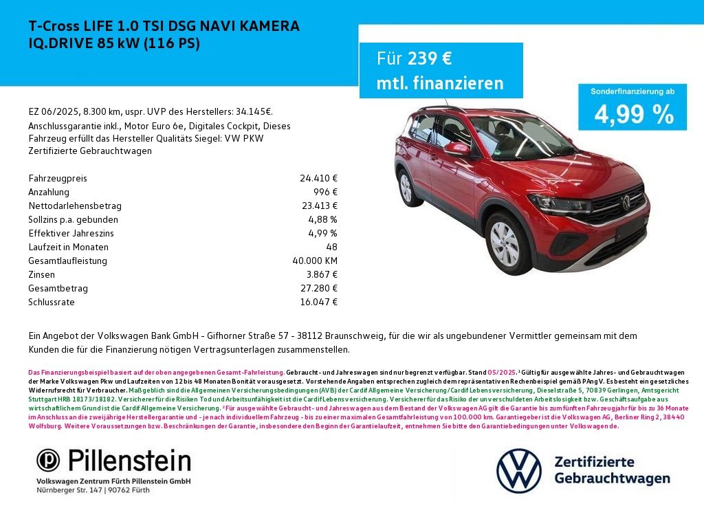 T-Cross LIFE 1.0 TSI DSG NAVI KAMERA IQ.DRIVE