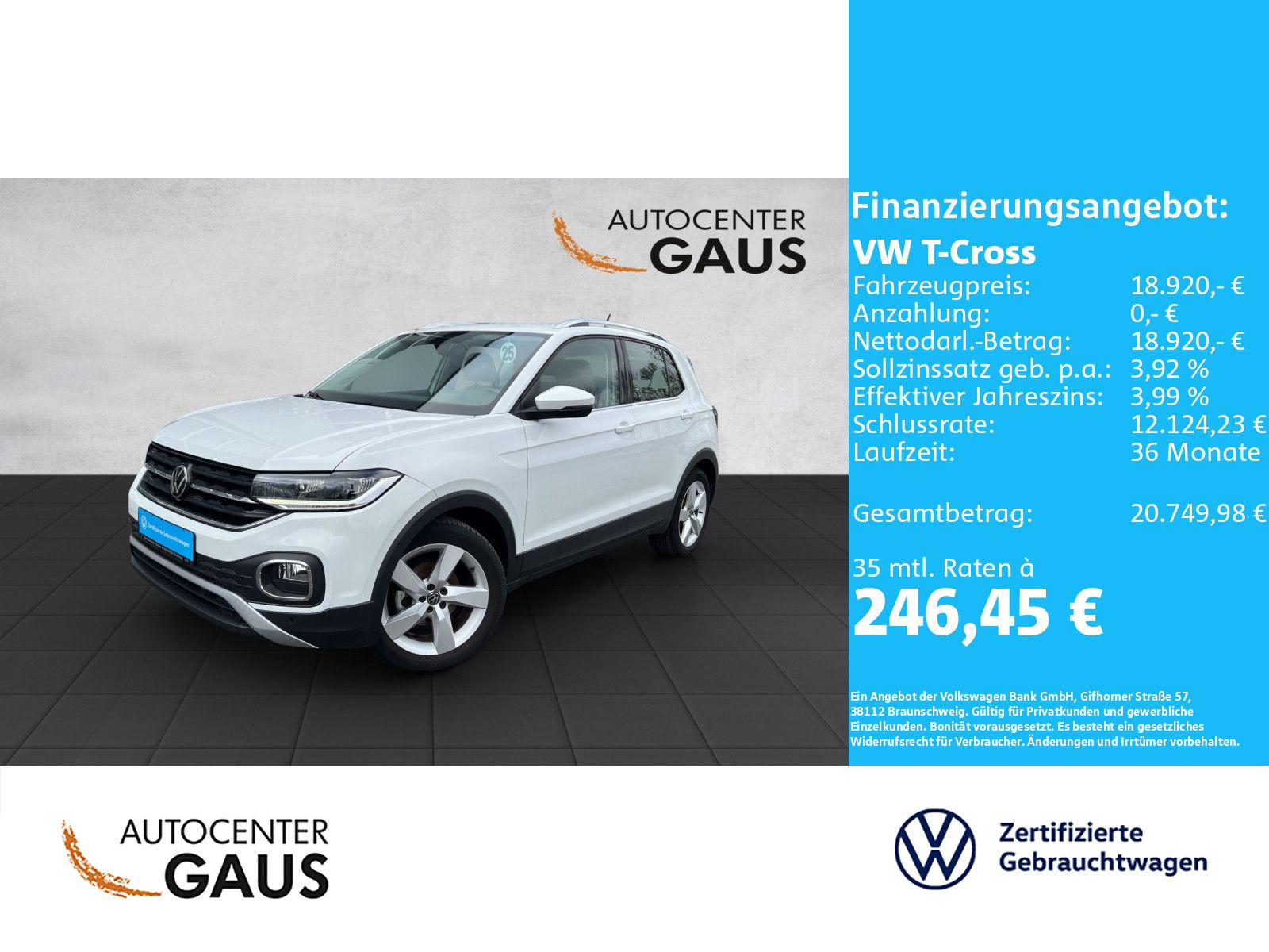 T-Cross Style 1.0 l TSI AHK*Navi*Kamera
