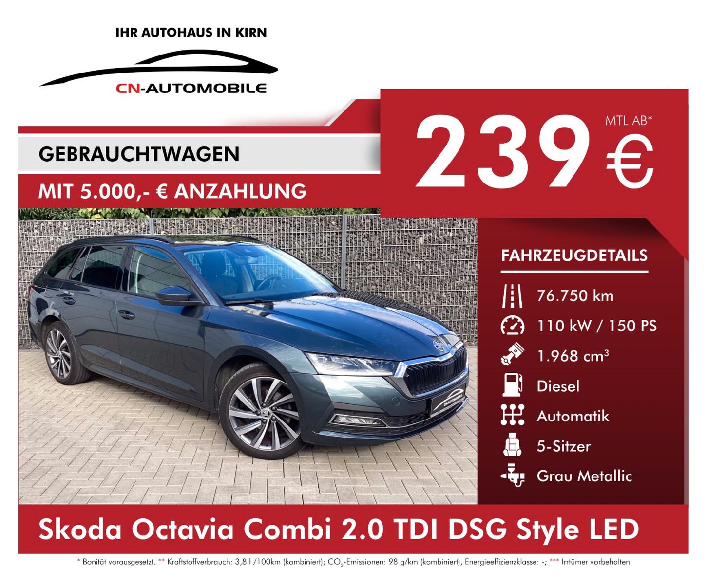 Skoda Octavia Combi 2.0 TDI DSG Style LED AHK Navi