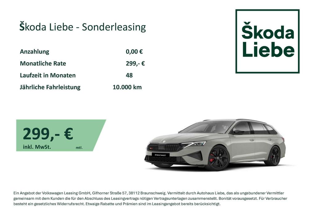 OCTAVIA COMBI RS 2,0TSI  299€ MTL LEASING RATE%%