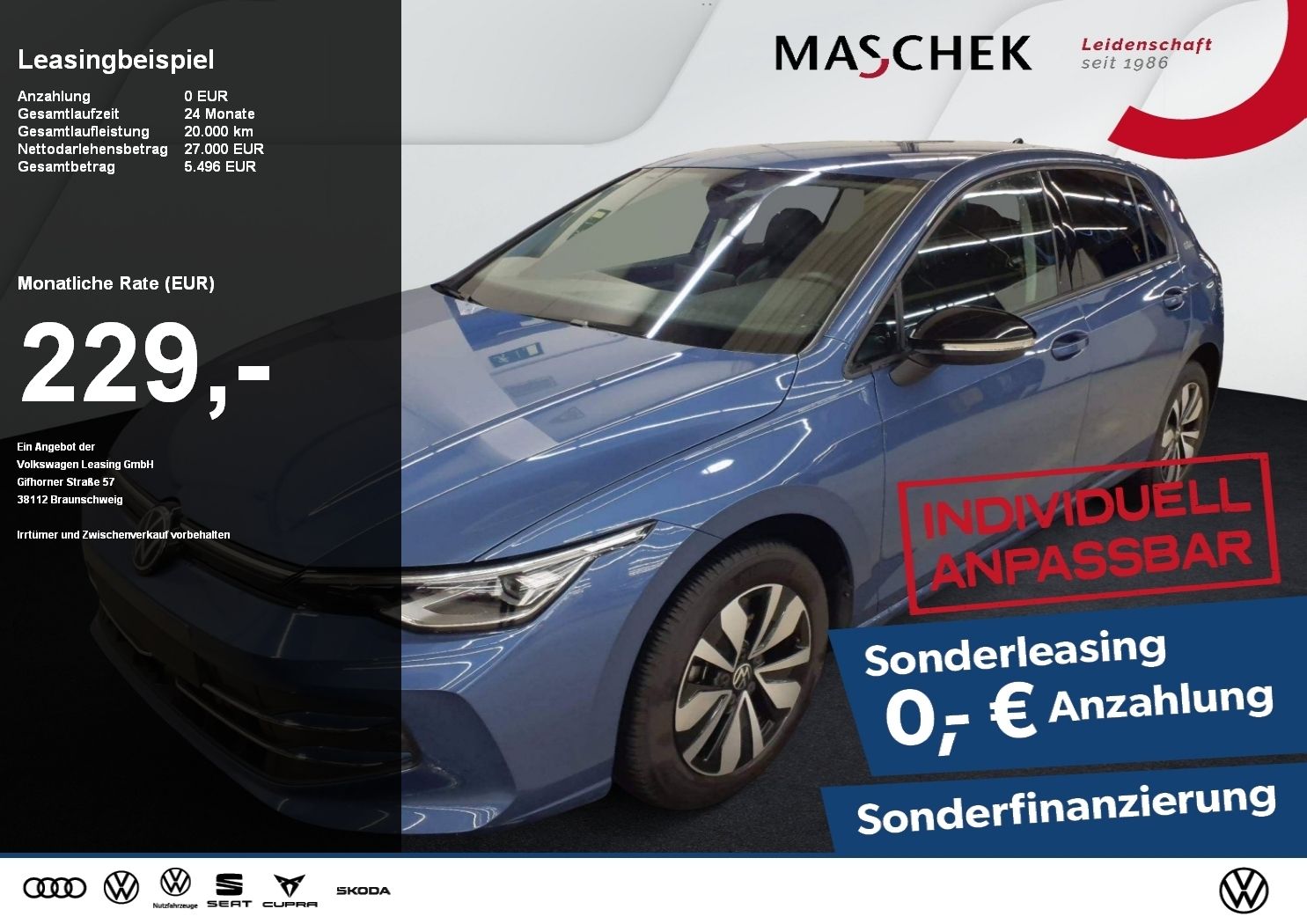 Volkswagen Golf Goal 1.5 eTSI Sonderleasing ohne zzgl Koste