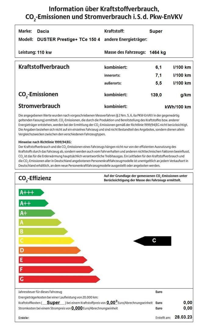 Fahrzeugabbildung Dacia DUSTER Prestige+ TCe 150 4WD
