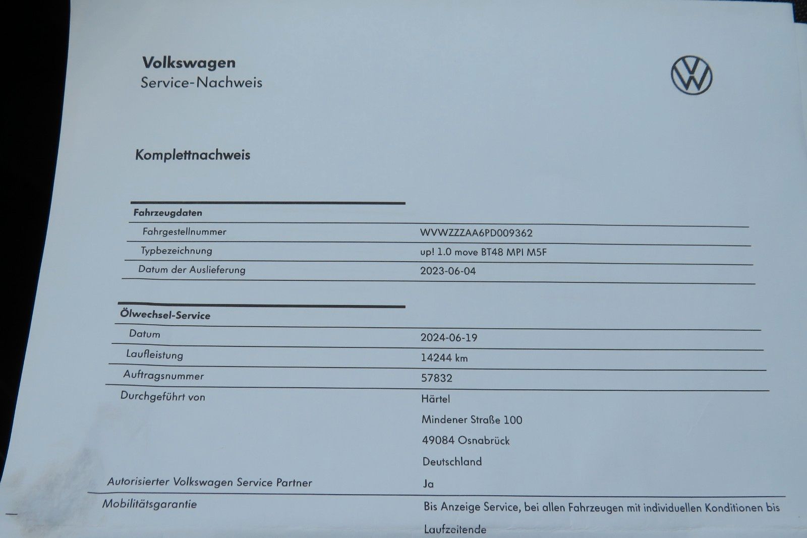 Fahrzeugabbildung Volkswagen up!  SITZHEIZUNG KLIMA 4-TÜREN NEBEL GJ 1.H