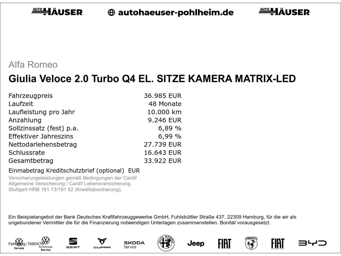 Alfa Romeo Giulia Veloce 2.0 Turbo Q4 EL. SITZE KAMERA MATR imagem 2