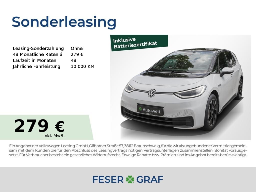 Abbildung Leasingangebot Volkswagen ID.3 Pure ACC Alu 18" Pano Matrix Navi PDC Sitzh