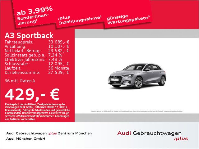 Audi A3 Sportback 30 TDI S tronic advanced Virtual/PD