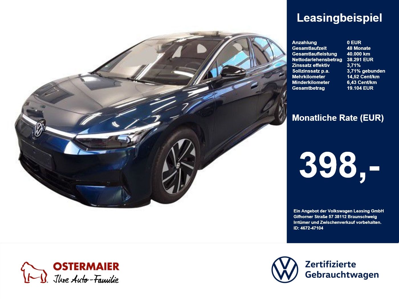 Volkswagen ID.7 PRO 286PS KAMERA.NAVI.HUD.LKRD-HZG.SHZ