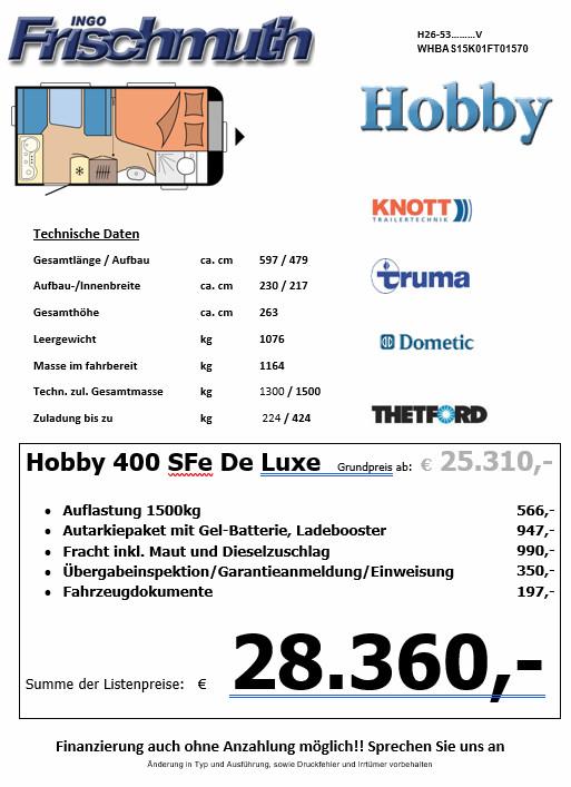 Hobby 400 SFe De Luxe Autarkievorbereitung
