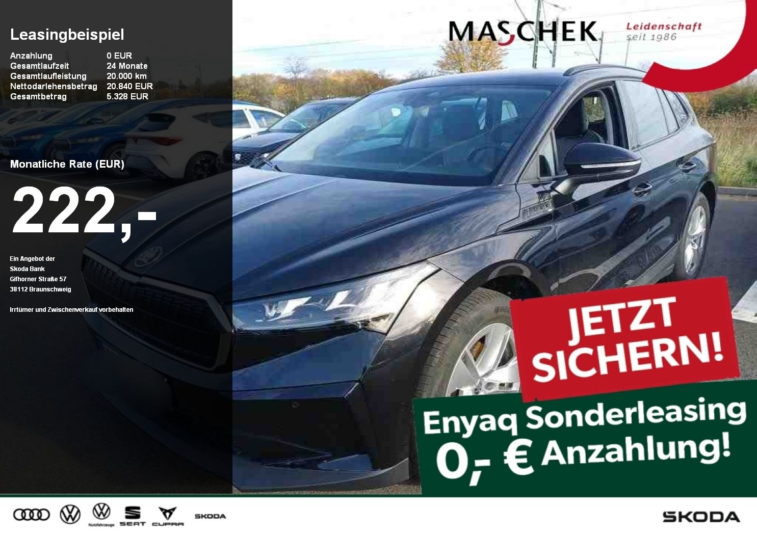 Skoda Enyaq 50 Sonderleasing ohne Anzahlung! Leder Kam
