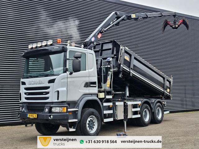 Scania G450 6x6 / HMF Z CRANE / 2 SIDE TIPPER