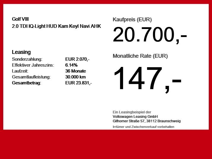 Volkswagen Golf VIII 2.0 TDI IQ-Light HUD Kam Keyl Navi AHK, миниатюра 6