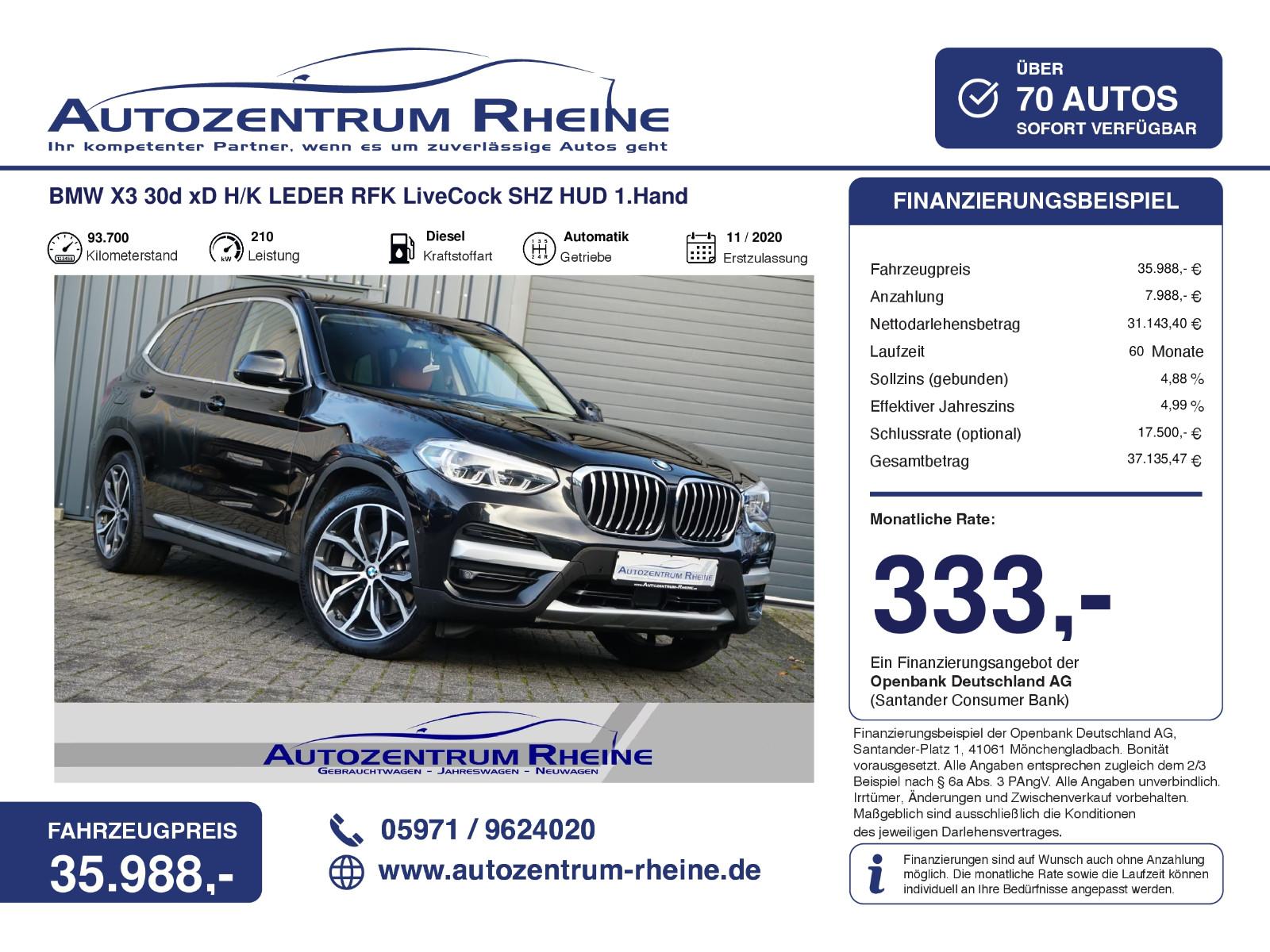 BMW X3 30d xD H/K LEDER RFK LiveCock SHZ HUD 1.Hand