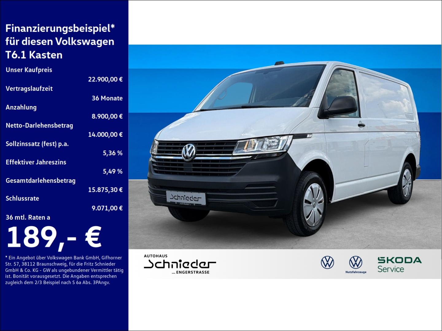 Volkswagen T6.1 Kasten 2.0 TDI L1H1 Rear View AHK Klima